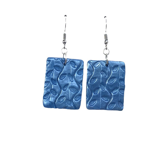 Polymer Clay Rectangle Medium Dangle Earrings /Textured light Blue Dangle Earrings