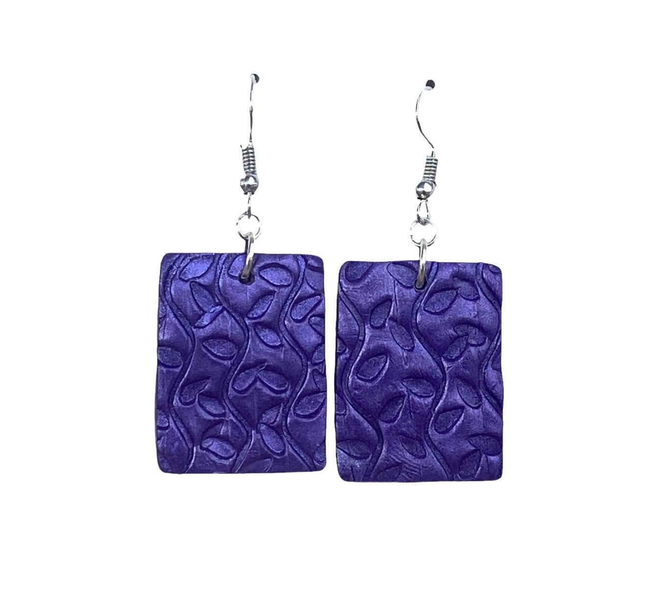 Polymer Clay Rectangle Medium Dangle Earrings /Textured Purple