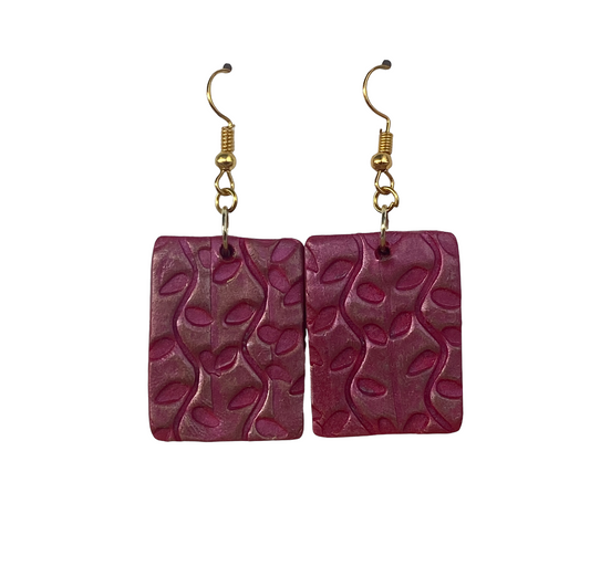 Polymer Clay Rectangle Medium Dangle Earrings /Textured Red Colour
