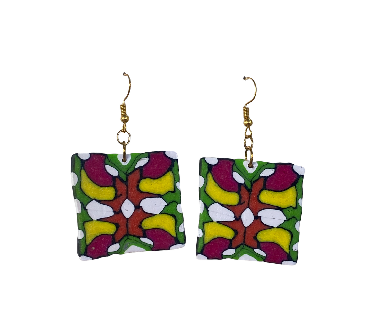 Polymer Clay Earrings Square Large Dangle Earrings / Colourful pattern