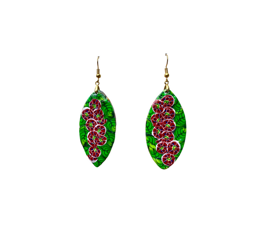 Polymer Clay Spring Garden Series / Large Dangle Earrings /Red and Green