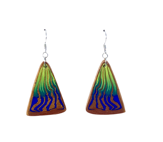 Polymer Clay Earrings Triangle Large Dangle Earrings / Colourful pattern