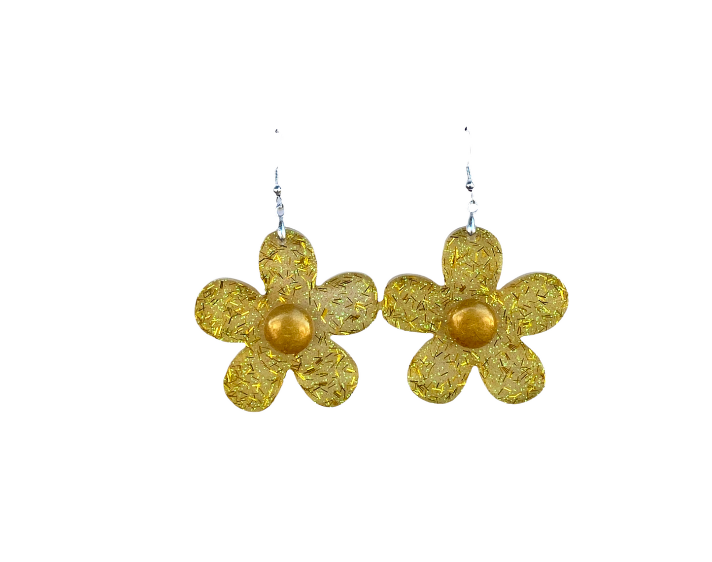 Resin Flower Large Dangle Earrings / Yellow
