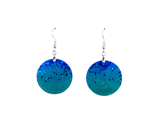 Resin Circle Large Dangle Earrings / Blue
