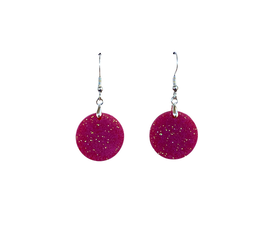 Resin Circle Small Dangle Earrings / Pink
