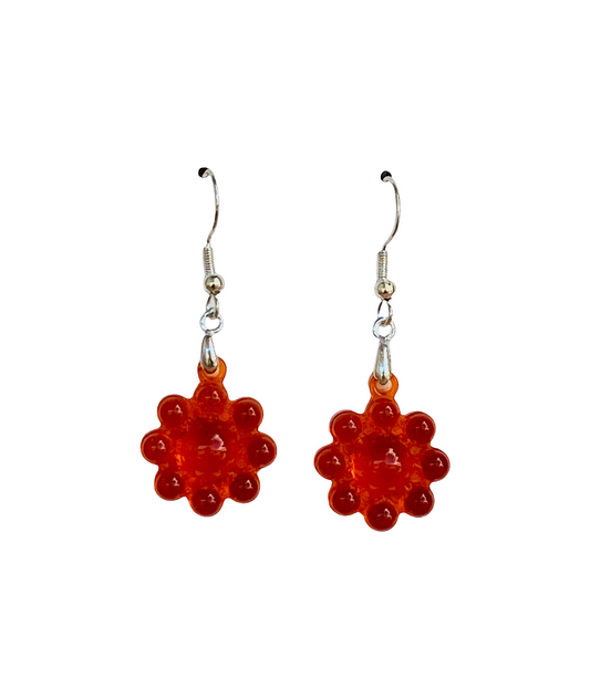 Resin Flower Small Dangle Earrings / Red