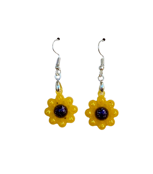 Resin Flower Small Dangle Earrings / Yellow