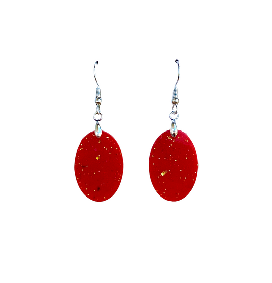 Resin Oval Medium Dangle Earrings / Red