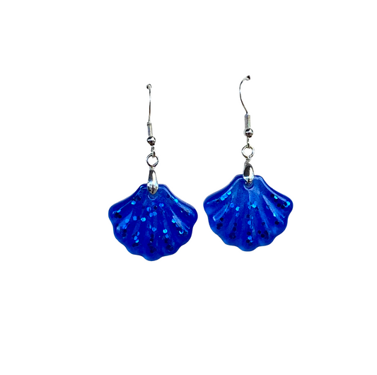 Resin Shell Small Dangle Earrings / Blue